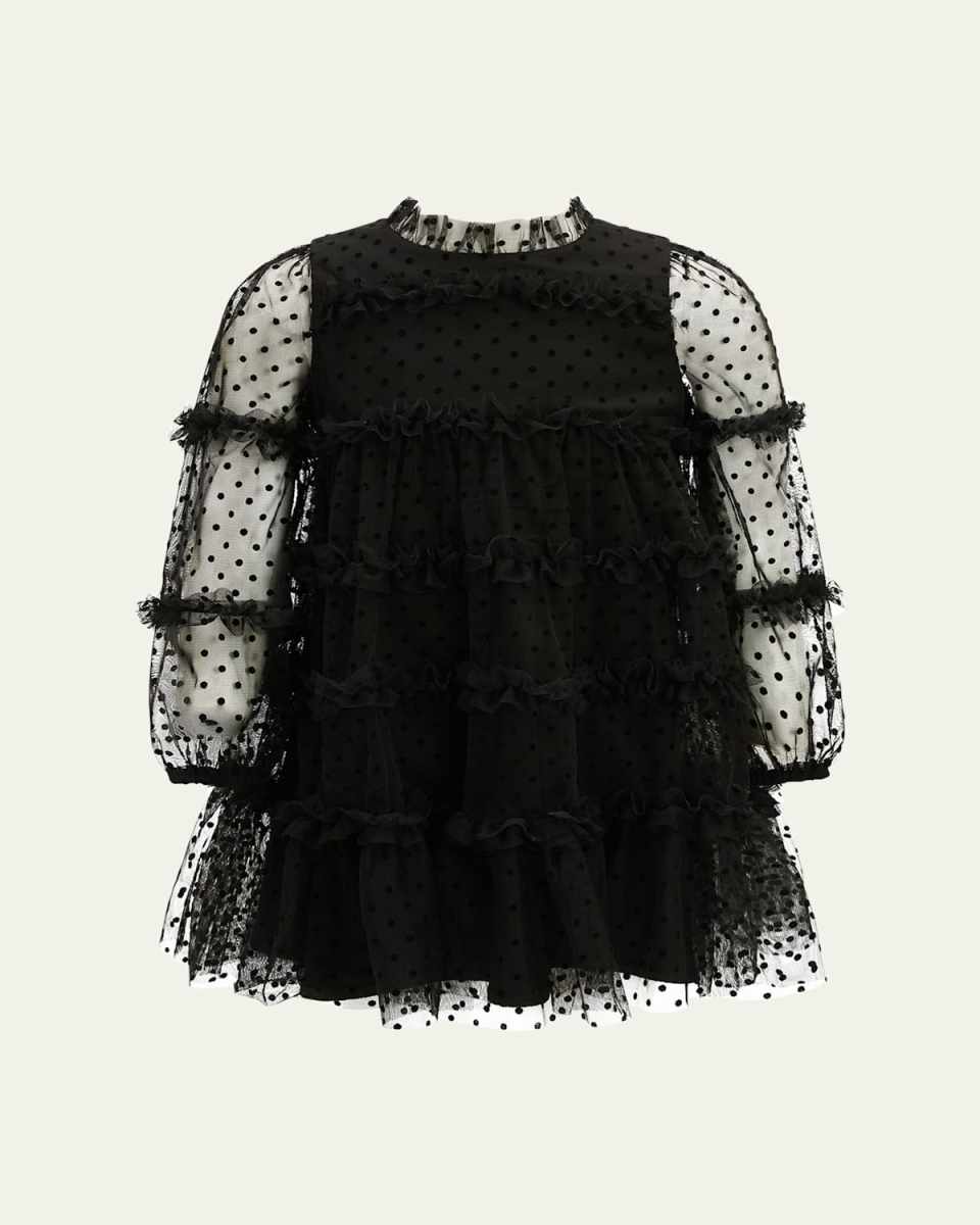 Girl's Lyra Spot Tiered Mini Dress, Size 4-